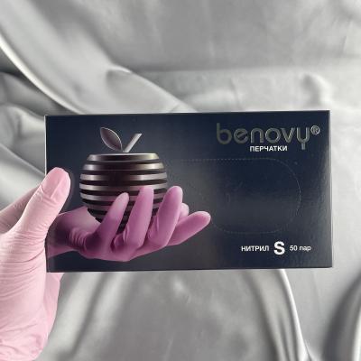 Перчатки BENOVY Оригинал нитриловые Розовые S 