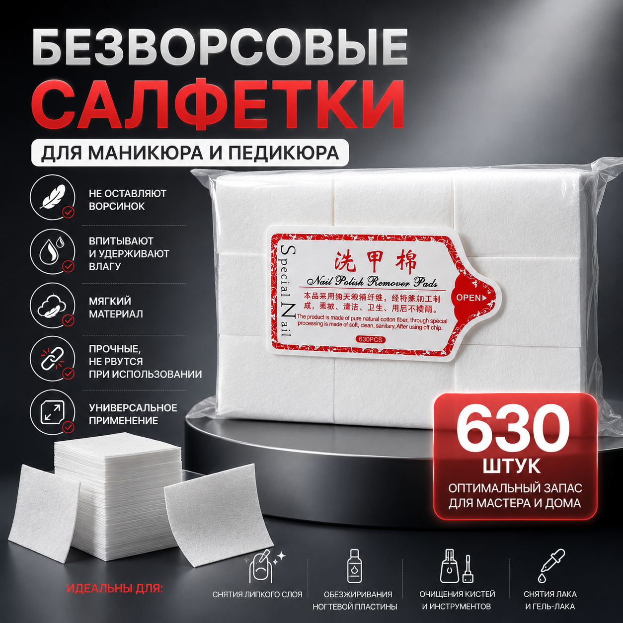 Салфетки безворсовые 630шт