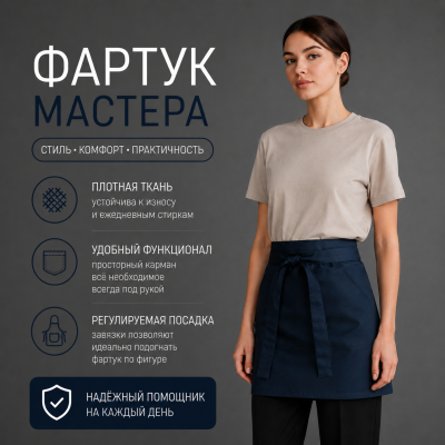 Фартук мастера мини, тканевый, синий