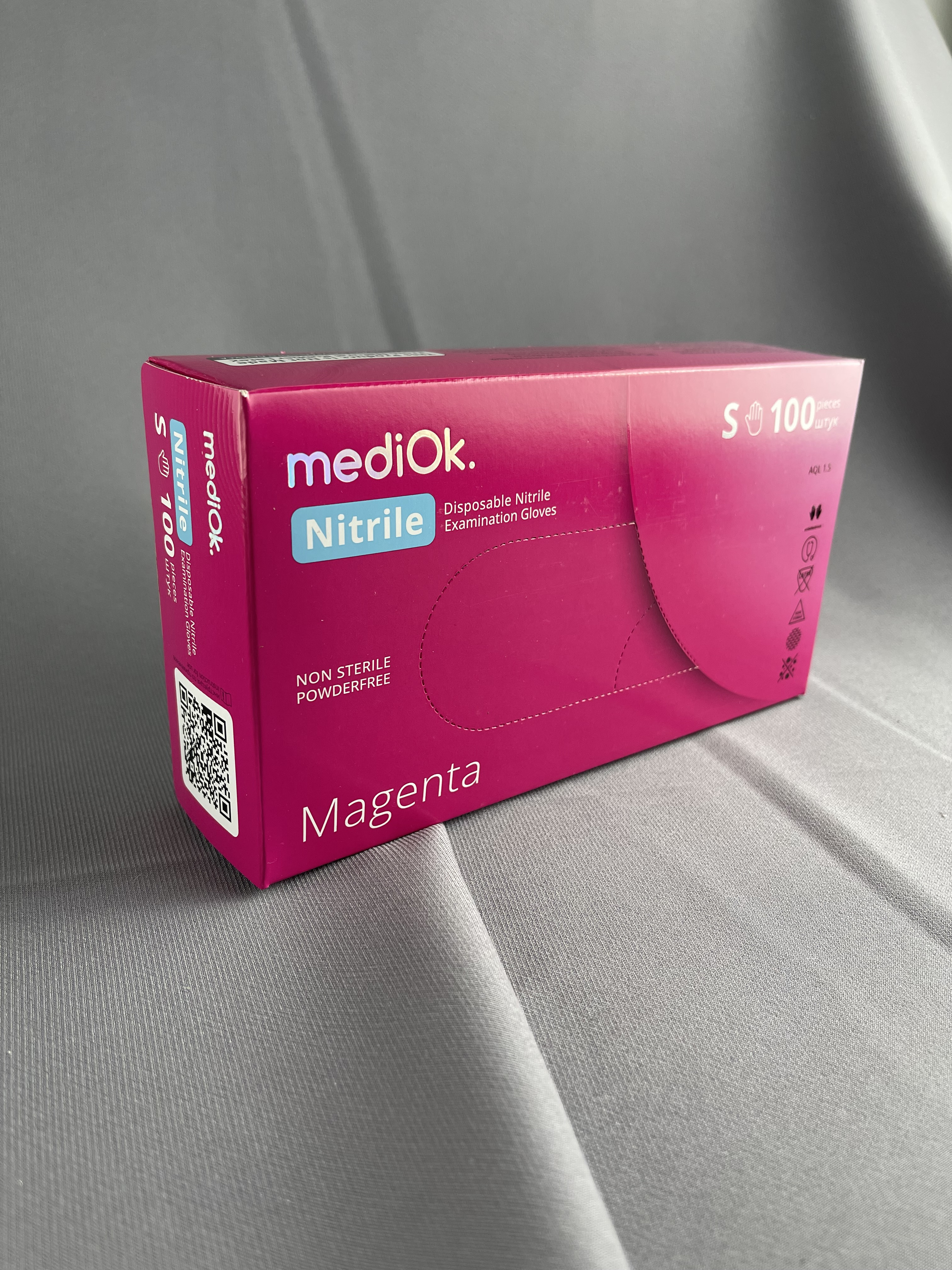 Перчатки нитриловые MediOk, розовый (Magenta), размер S, 50 пар