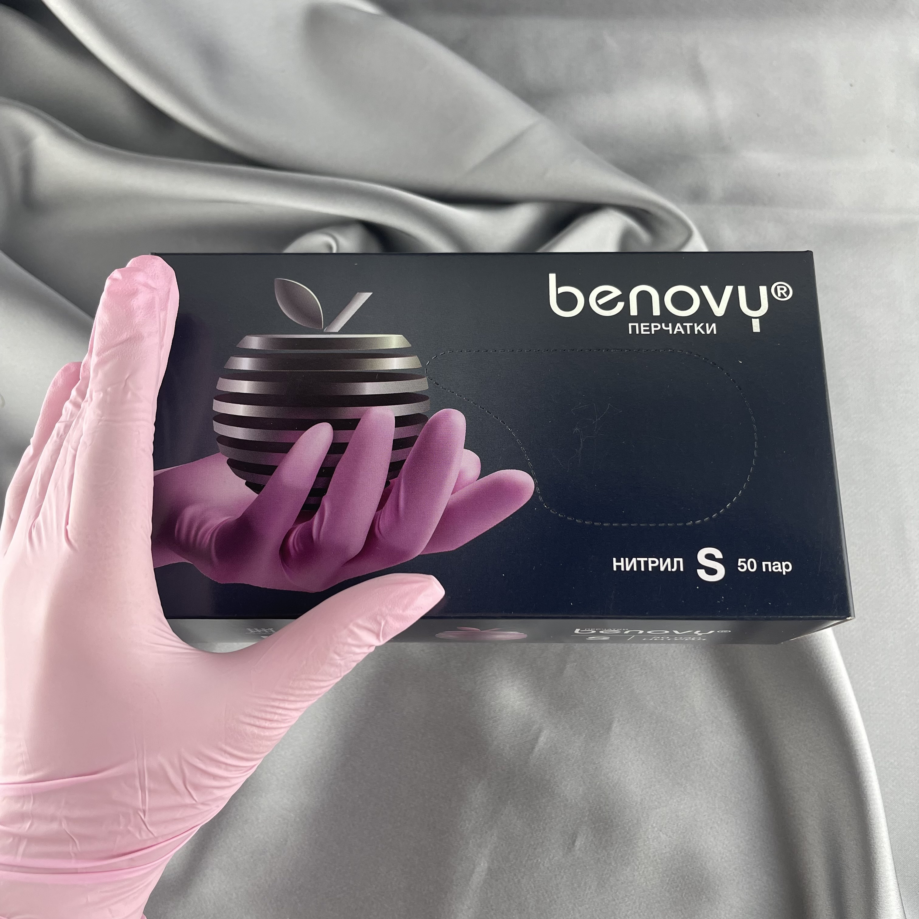 Перчатки BENOVY Оригинал нитриловые Розовые S 