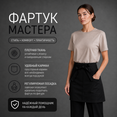 Фартук мастера мини, тканевый, черный