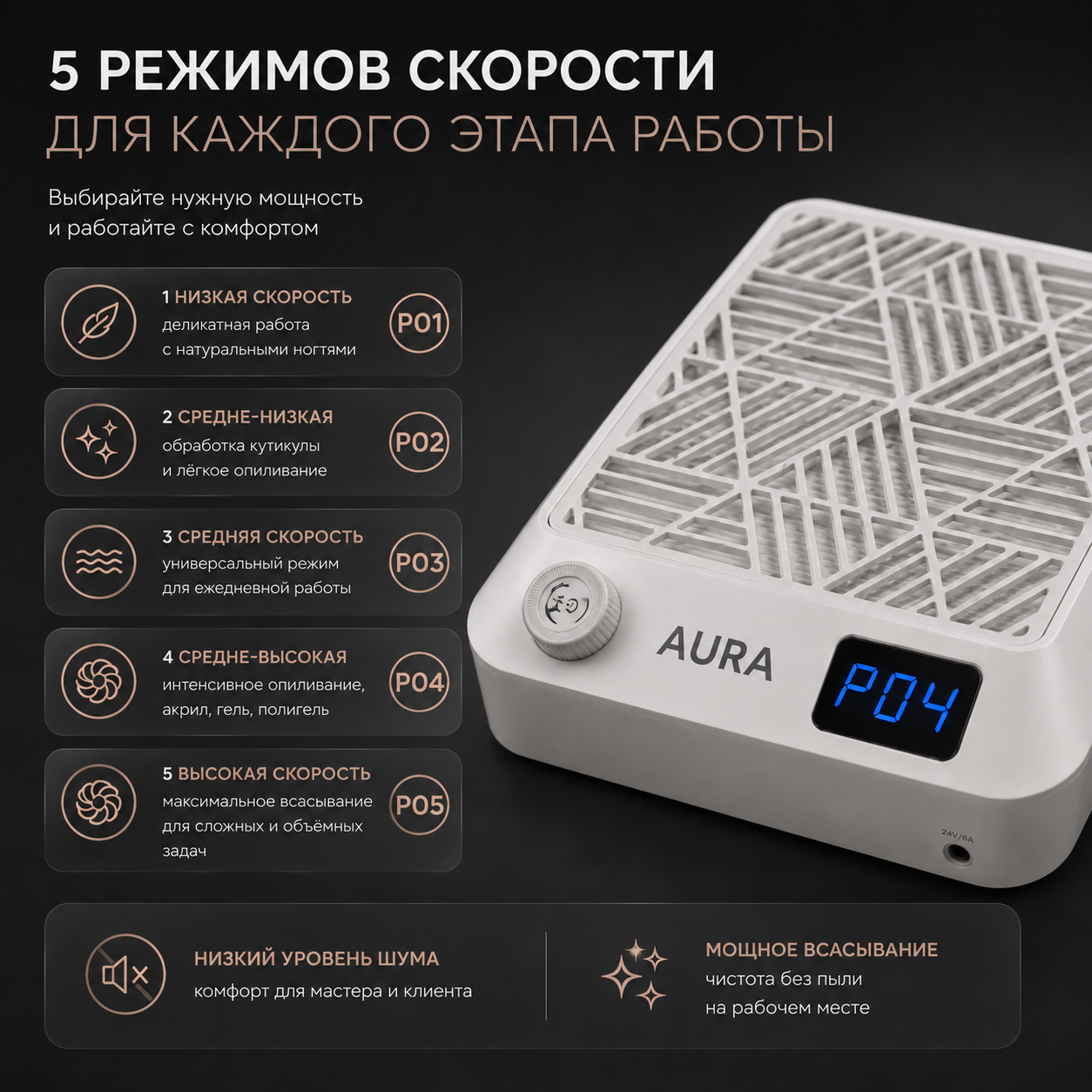 Пылесос W-80 Aura Turbine Brushless Nail Dust Collector