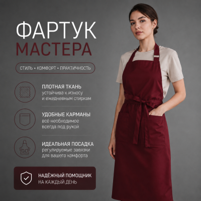 Фартук мастера, тканевый, бордовый
